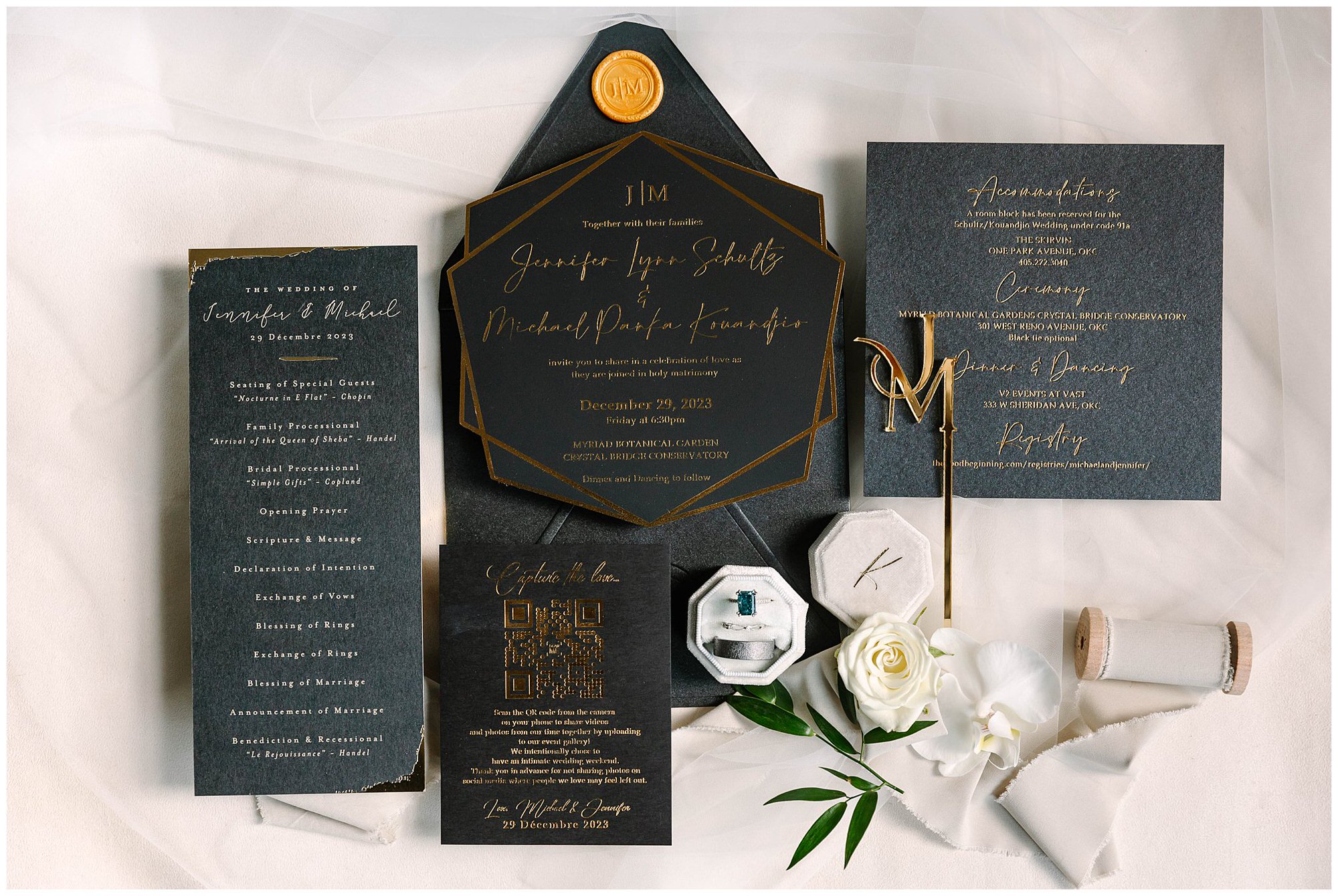 flaylay of wedding invitation suite
